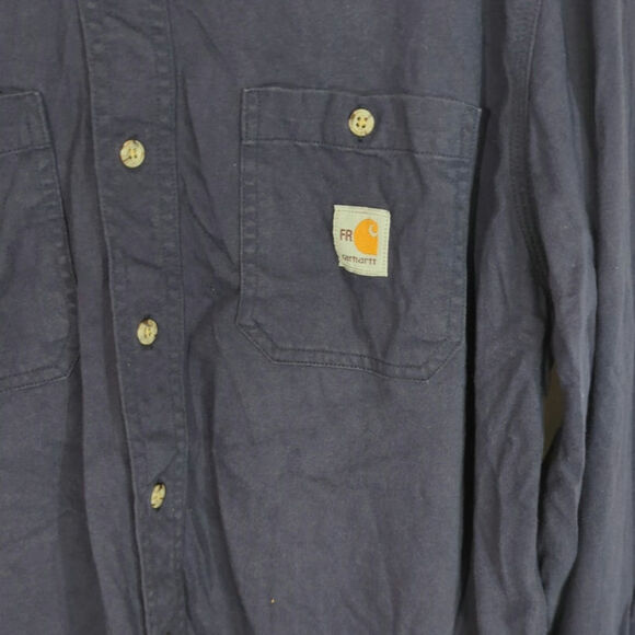 FR Carhartt Cotton Button-Up Shirt Men's Large Navy Classic Long Sleeve Casual - Picture 2 of 9